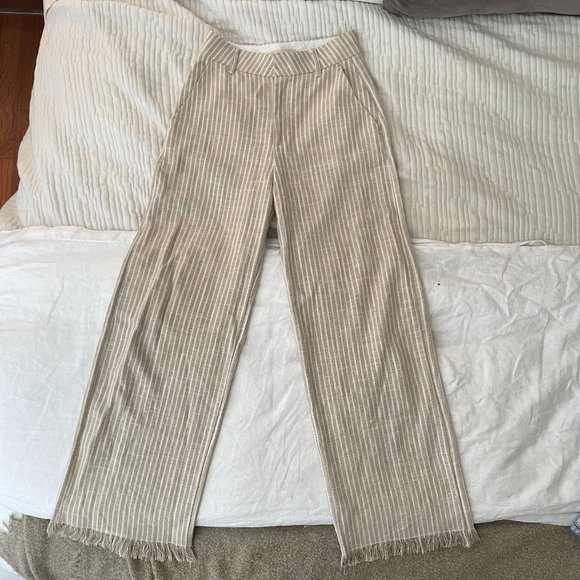 H&M Fringe-Hem Linen Blend Stripe Pants NWT - Size 32 / 0 - Picture 7 of 9